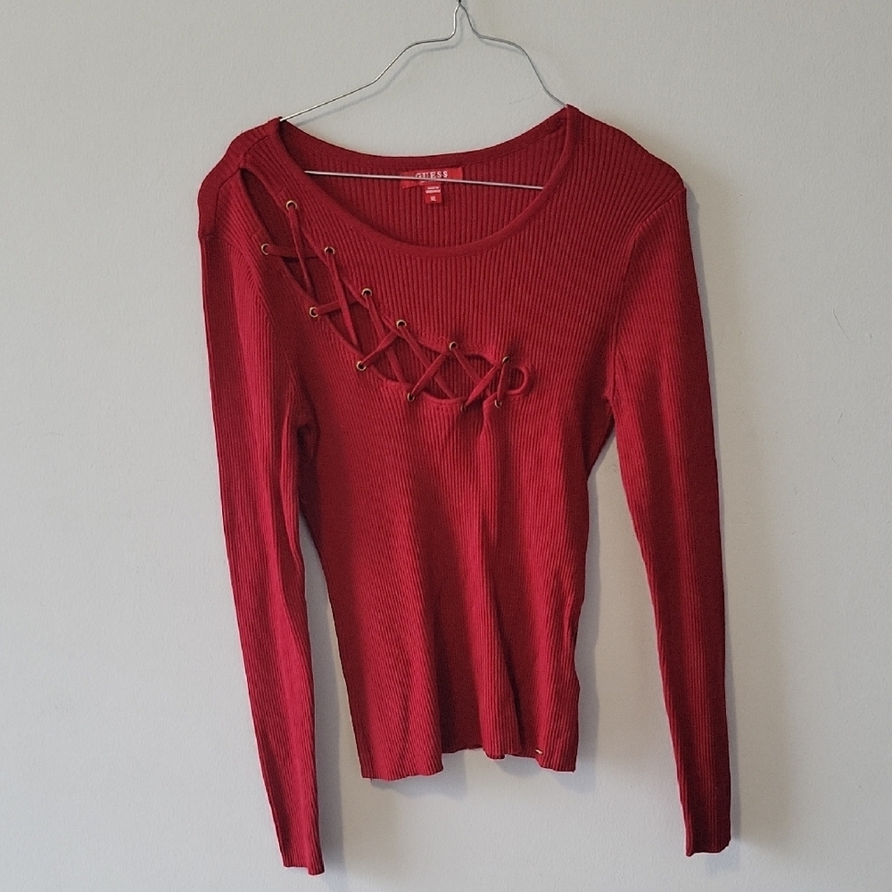 Guess Red Lace-Up Women's Top - Picture 1 of 3